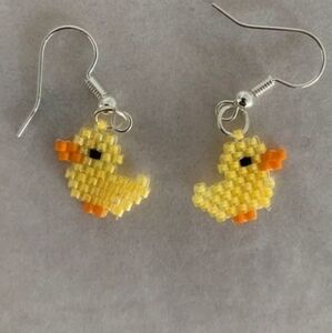 Flat beaded duck earrings